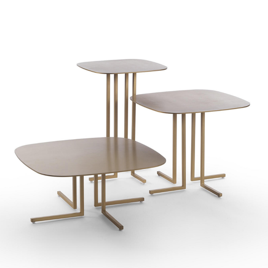 Luxury metal furniture center table in modern living room setting.